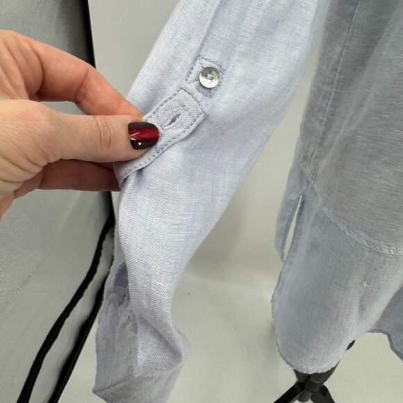 Tahari Linen Shirt Dress Women M Light Blue Oversized Button Front‎ Long Sleeve - Picture 3 of 7
